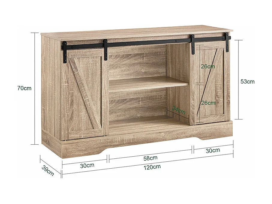 SoBuy FSB60-E Meuble Bas Placard de Rangement Commode avec Porte de Grange Coulissante Armoire à Chaussures Commode à Chaussures