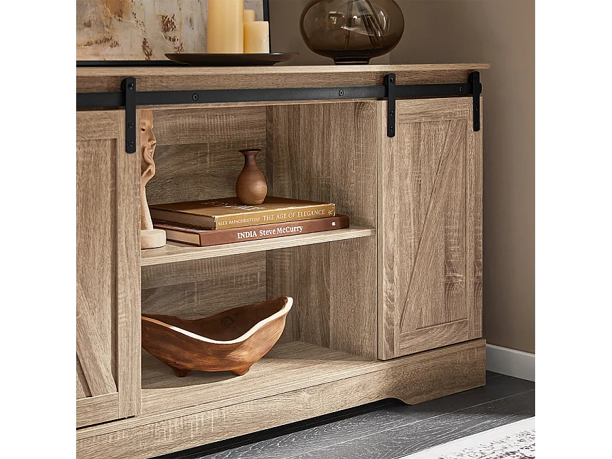 SoBuy FSB60-E Meuble Bas Placard de Rangement Commode avec Porte de Grange Coulissante Armoire à Chaussures Commode à Chaussures