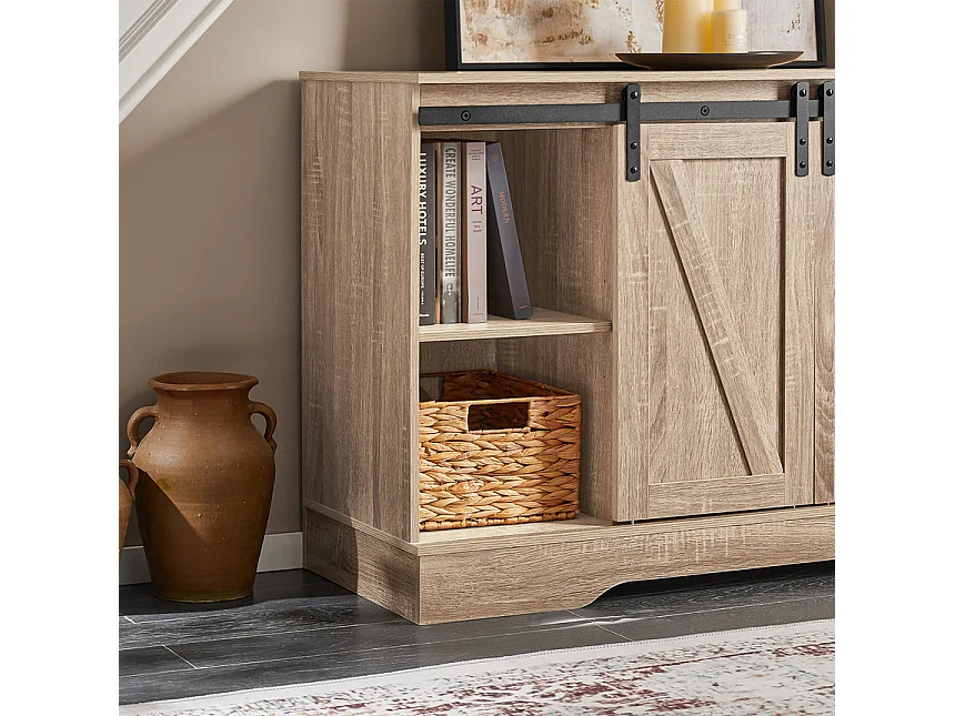 SoBuy FSB60-E Meuble Bas Placard de Rangement Commode avec Porte de Grange Coulissante Armoire à Chaussures Commode à Chaussures