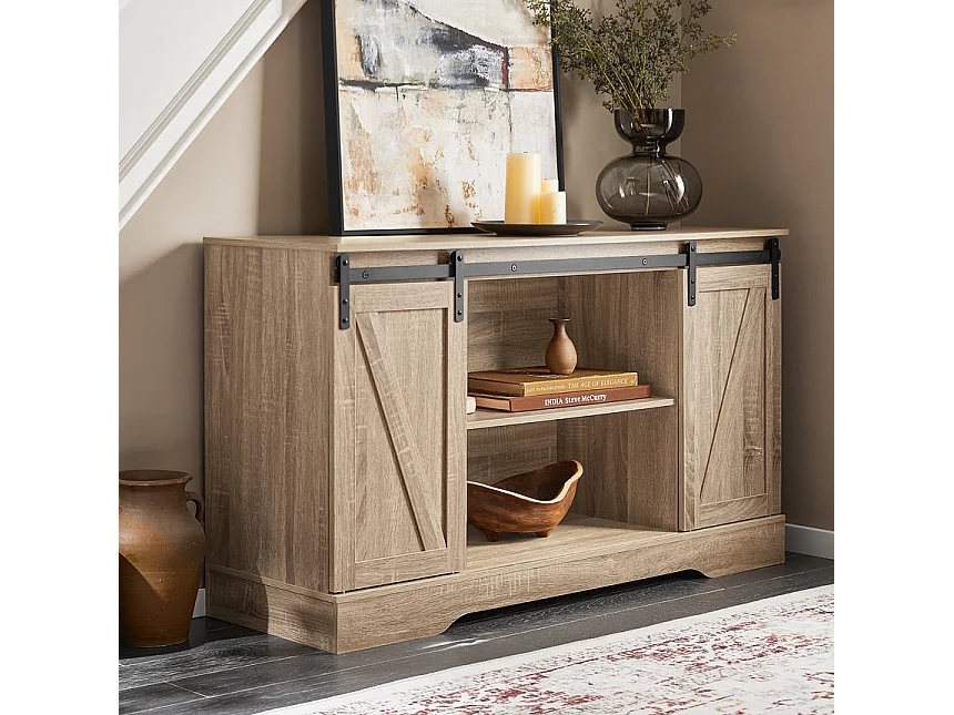 SoBuy FSB60-E Meuble Bas Placard de Rangement Commode avec Porte de Grange Coulissante Armoire à Chaussures Commode à Chaussures