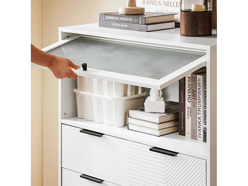 SoBuy Meuble Entrée Commode Armoire Rangement Buffet Multifonctionnel 3 Tiroirs 2 Portes L86xP40xH108 cm FSB94-W