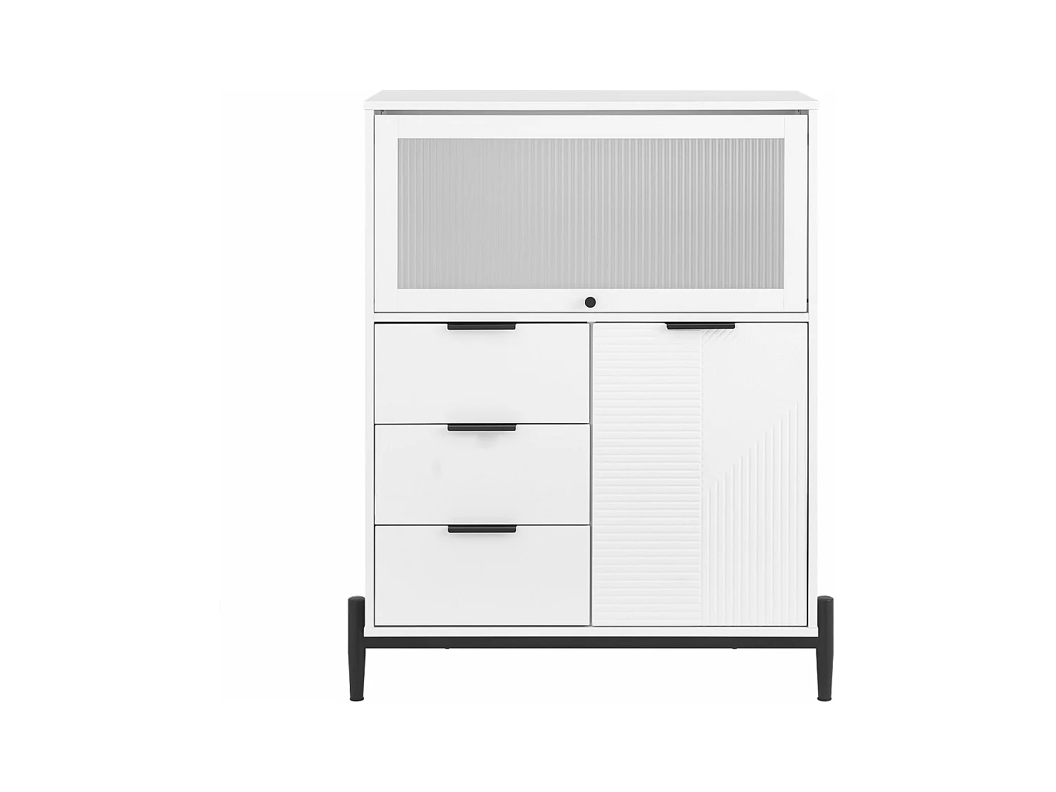SoBuy Meuble Entrée Commode Armoire Rangement Buffet Multifonctionnel 3 Tiroirs 2 Portes L86xP40xH108 cm FSB94-W