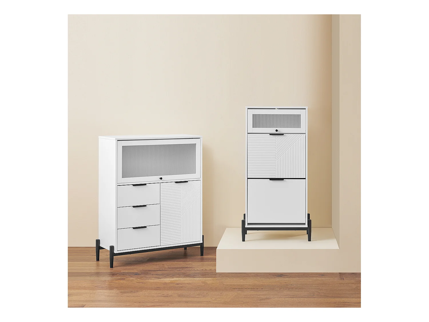 SoBuy Meuble Entrée Commode Armoire Rangement Buffet Multifonctionnel 3 Tiroirs 2 Portes L86xP40xH108 cm FSB94-W
