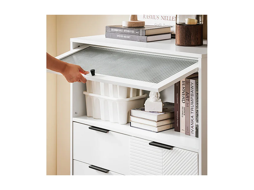 SoBuy Meuble Entrée Commode Armoire Rangement Buffet Multifonctionnel 3 Tiroirs 2 Portes L86xP40xH108 cm FSB94-W