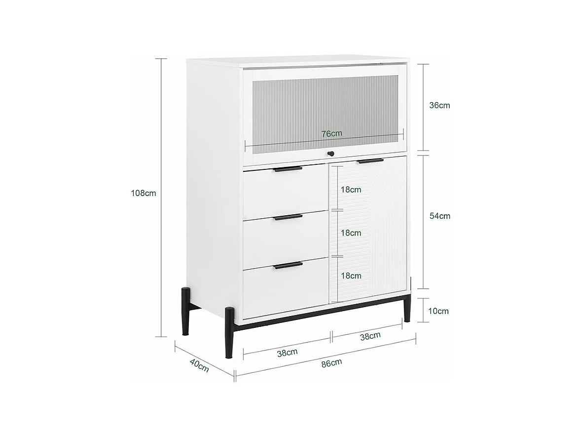 SoBuy Meuble Entrée Commode Armoire Rangement Buffet Multifonctionnel 3 Tiroirs 2 Portes L86xP40xH108 cm FSB94-W