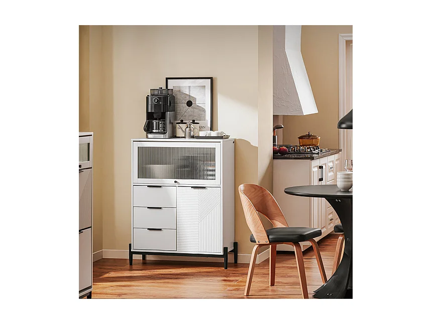 SoBuy Meuble Entrée Commode Armoire Rangement Buffet Multifonctionnel 3 Tiroirs 2 Portes L86xP40xH108 cm FSB94-W