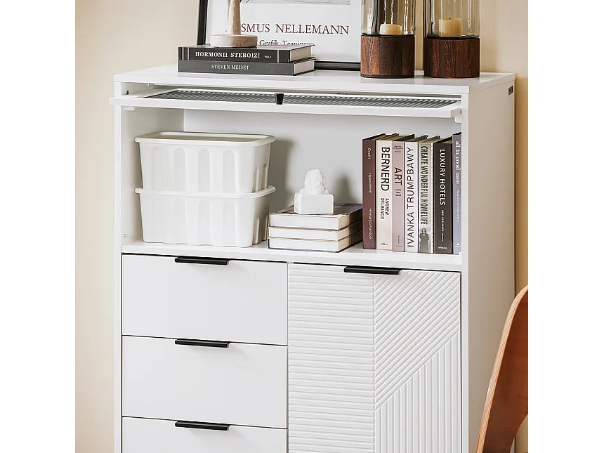 SoBuy Meuble Entrée Commode Armoire Rangement Buffet Multifonctionnel 3 Tiroirs 2 Portes L86xP40xH108 cm FSB94-W