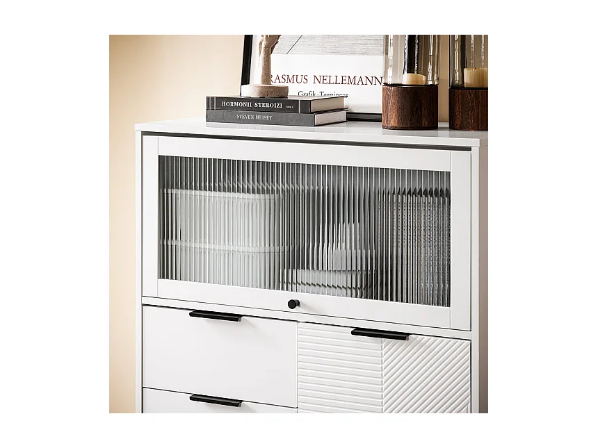 SoBuy Meuble Entrée Commode Armoire Rangement Buffet Multifonctionnel 3 Tiroirs 2 Portes L86xP40xH108 cm FSB94-W