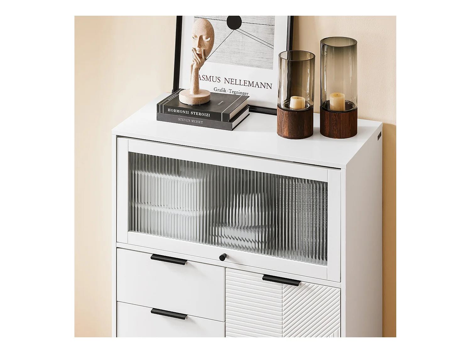 SoBuy Meuble Entrée Commode Armoire Rangement Buffet Multifonctionnel 3 Tiroirs 2 Portes L86xP40xH108 cm FSB94-W