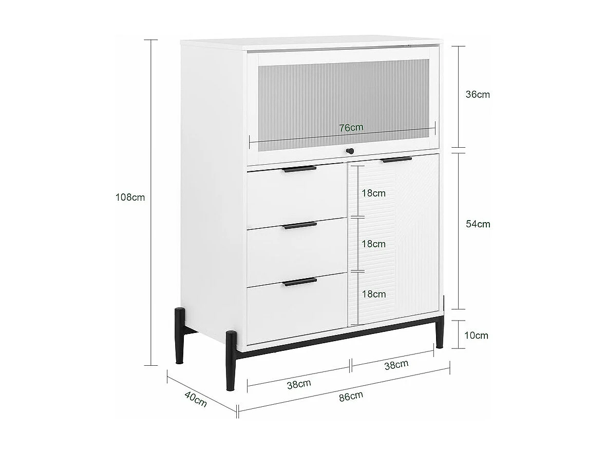 SoBuy Meuble Entrée Commode Armoire Rangement Buffet Multifonctionnel 3 Tiroirs 2 Portes L86xP40xH108 cm FSB94-W