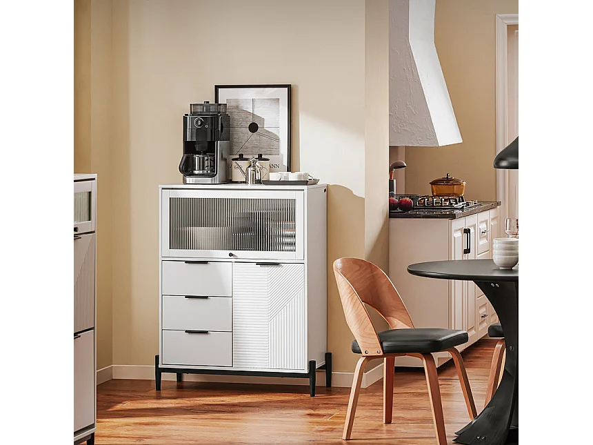 SoBuy Meuble Entrée Commode Armoire Rangement Buffet Multifonctionnel 3 Tiroirs 2 Portes L86xP40xH108 cm FSB94-W