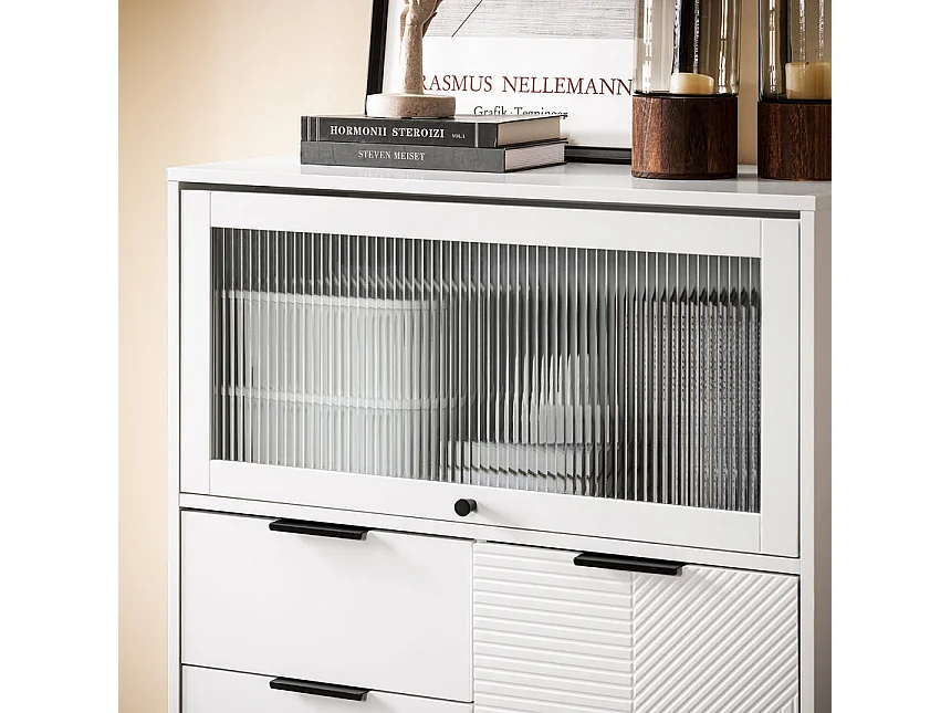 SoBuy Meuble Entrée Commode Armoire Rangement Buffet Multifonctionnel 3 Tiroirs 2 Portes L86xP40xH108 cm FSB94-W