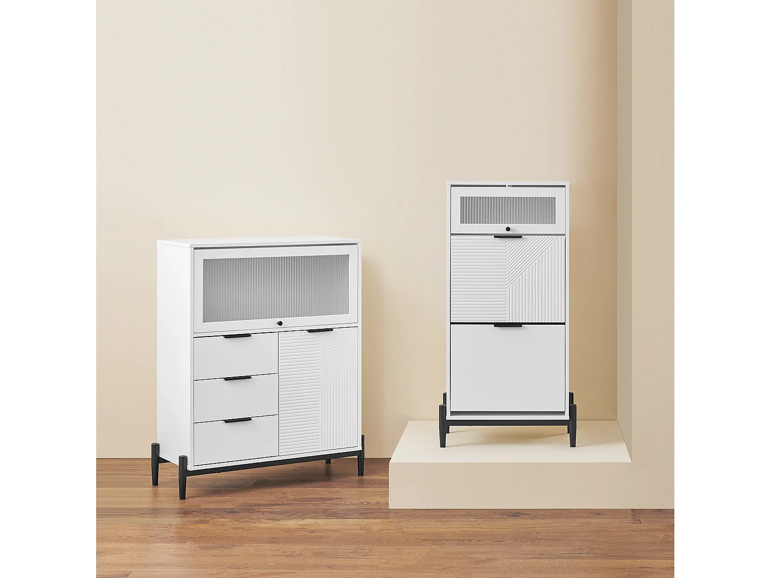 SoBuy Meuble Entrée Commode Armoire Rangement Buffet Multifonctionnel 3 Tiroirs 2 Portes L86xP40xH108 cm FSB94-W