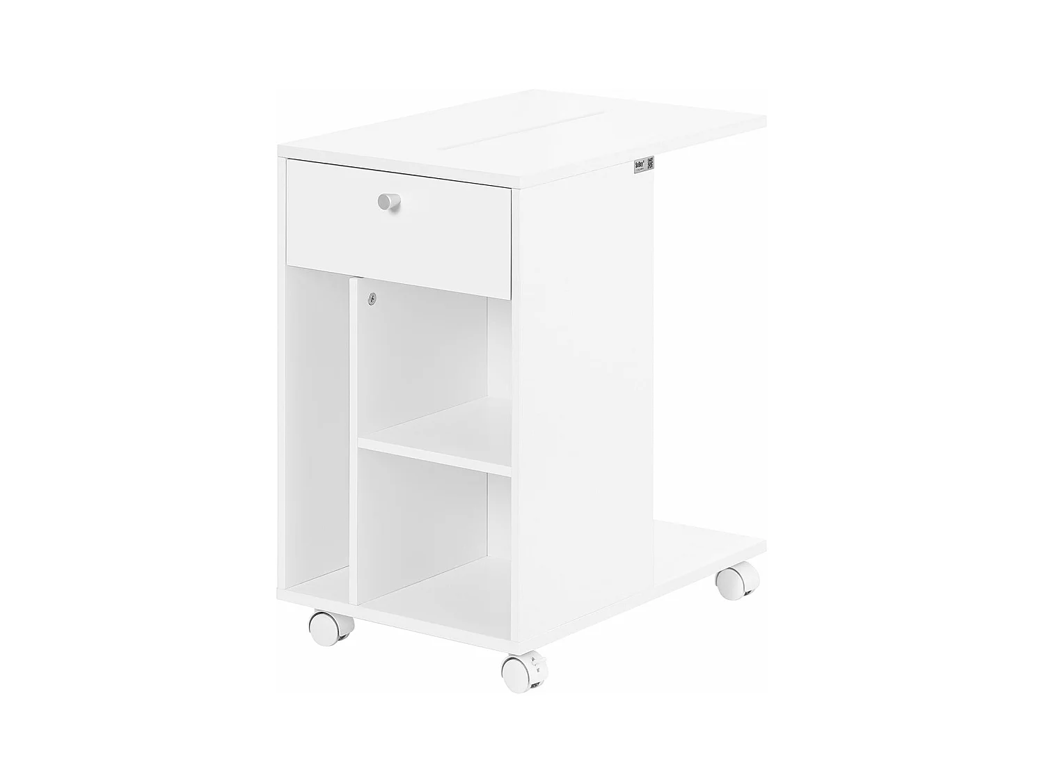 SoBuy FBT148-W Bout de Canapé sur Roulettes Table de Chevet Table de Nuit Table d'Appoint avec 1 Tiroir et 3 Compartiments Ouverts, en Forme de C, L50 x P36 x H62 c