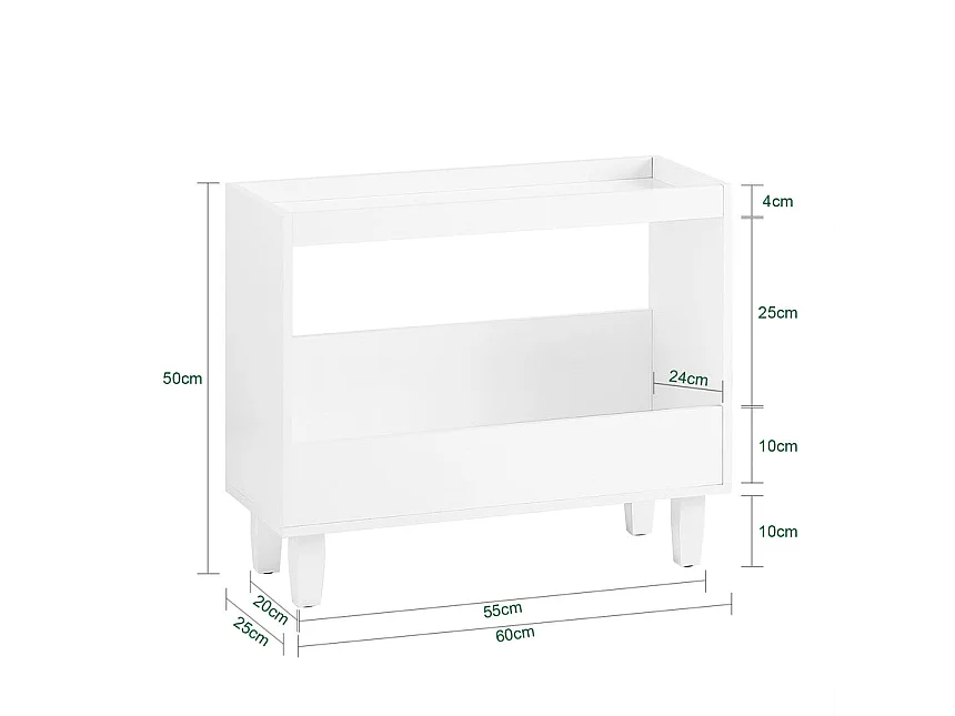 SoBuy FBT147-W Bout de Canapé Table de Chevet Table de Nuit Table d'Appoint avec 2 Étagères pour Salon, Chambre ou Bureau, L60 x P25 x H50 cm, Blanc