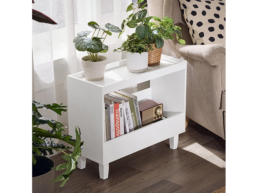 SoBuy FBT147-W Bout de Canapé Table de Chevet Table de Nuit Table d'Appoint avec 2 Étagères pour Salon, Chambre ou Bureau, L60 x P25 x H50 cm, Blanc