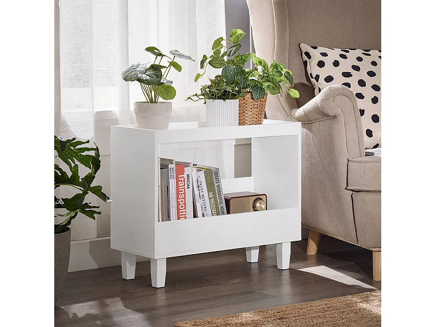 SoBuy FBT147-W Bout de Canapé Table de Chevet Table de Nuit Table d'Appoint avec 2 Étagères pour Salon, Chambre ou Bureau, L60 x P25 x H50 cm, Blanc
