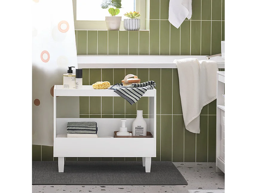 SoBuy FBT147-W Bout de Canapé Table de Chevet Table de Nuit Table d'Appoint avec 2 Étagères pour Salon, Chambre ou Bureau, L60 x P25 x H50 cm, Blanc