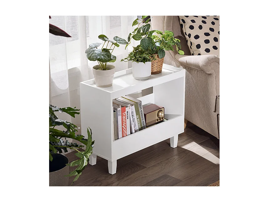 SoBuy FBT147-W Bout de Canapé Table de Chevet Table de Nuit Table d'Appoint avec 2 Étagères pour Salon, Chambre ou Bureau, L60 x P25 x H50 cm, Blanc
