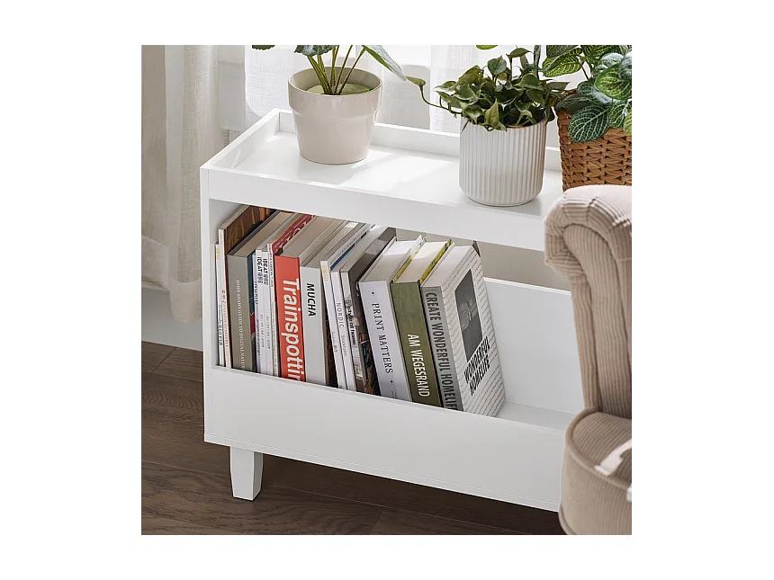 SoBuy FBT147-W Bout de Canapé Table de Chevet Table de Nuit Table d'Appoint avec 2 Étagères pour Salon, Chambre ou Bureau, L60 x P25 x H50 cm, Blanc