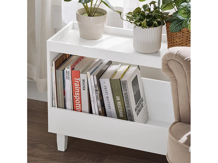 SoBuy FBT147-W Bout de Canapé Table de Chevet Table de Nuit Table d'Appoint avec 2 Étagères pour Salon, Chambre ou Bureau, L60 x P25 x H50 cm, Blanc