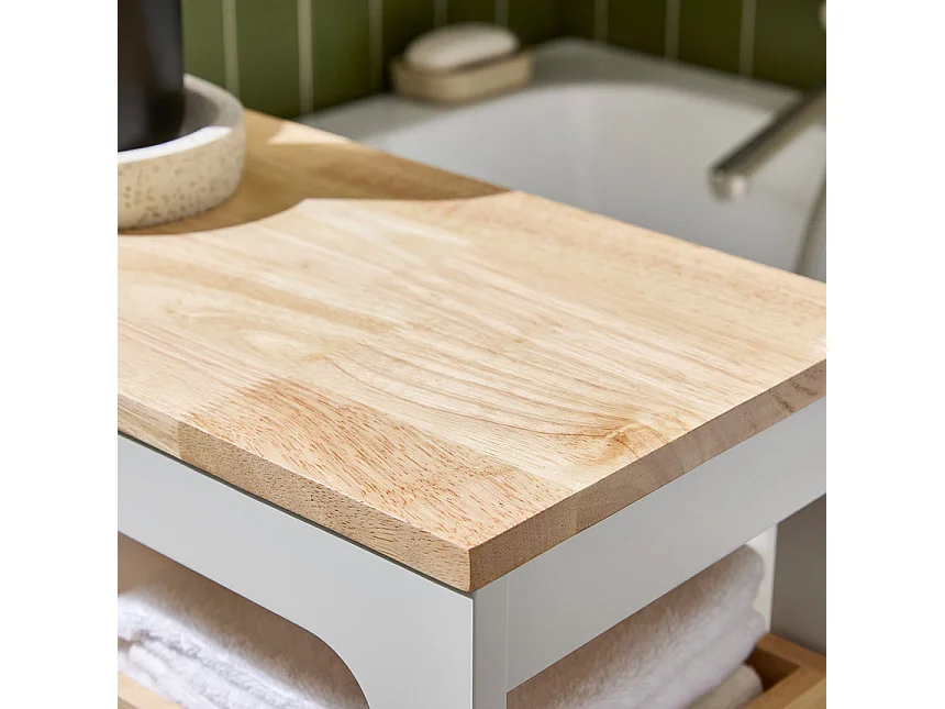 SoBuy Meuble de Rangement Salle de Bain Étroit sur Roulettes, Support Papier Toilette, 1 Plateau Amovible et 3 Tiroirs, 23x65x82cm, Blanc-Nature, BZR54-II-WN