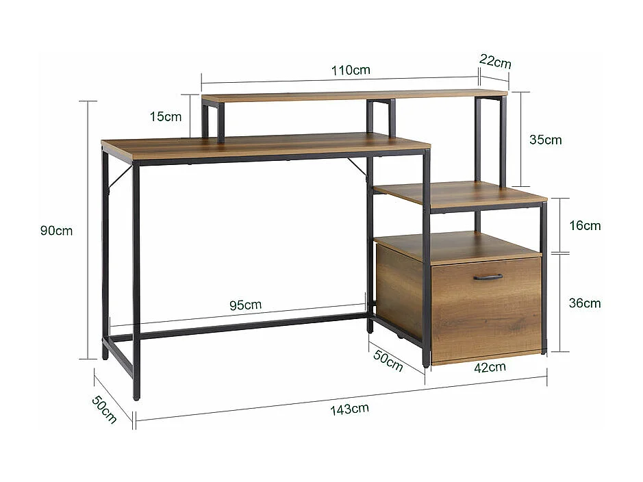 SoBuy FWT103-PF Table de Bureau avec 3 Étagères, Bureau à Domicile, Bureau Informatique, Table à Travaille, Bureau Ordinateur
