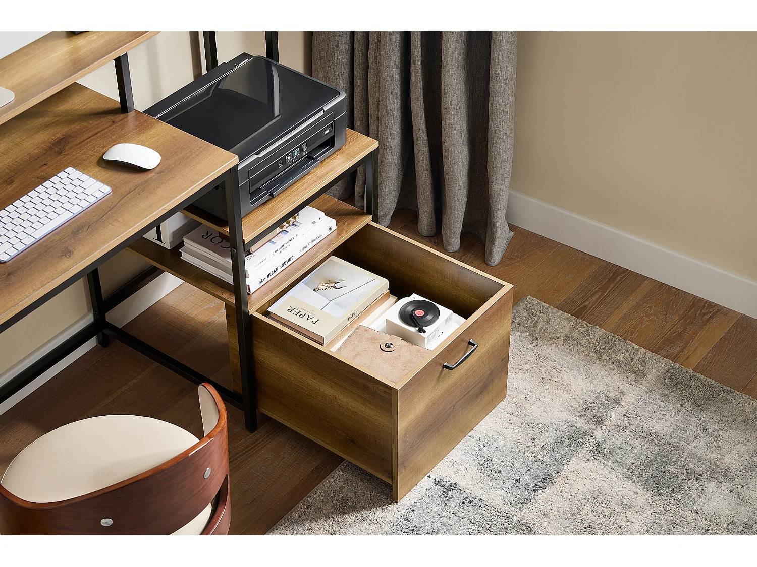 SoBuy FWT103-PF Table de Bureau avec 3 Étagères, Bureau à Domicile, Bureau Informatique, Table à Travaille, Bureau Ordinateur