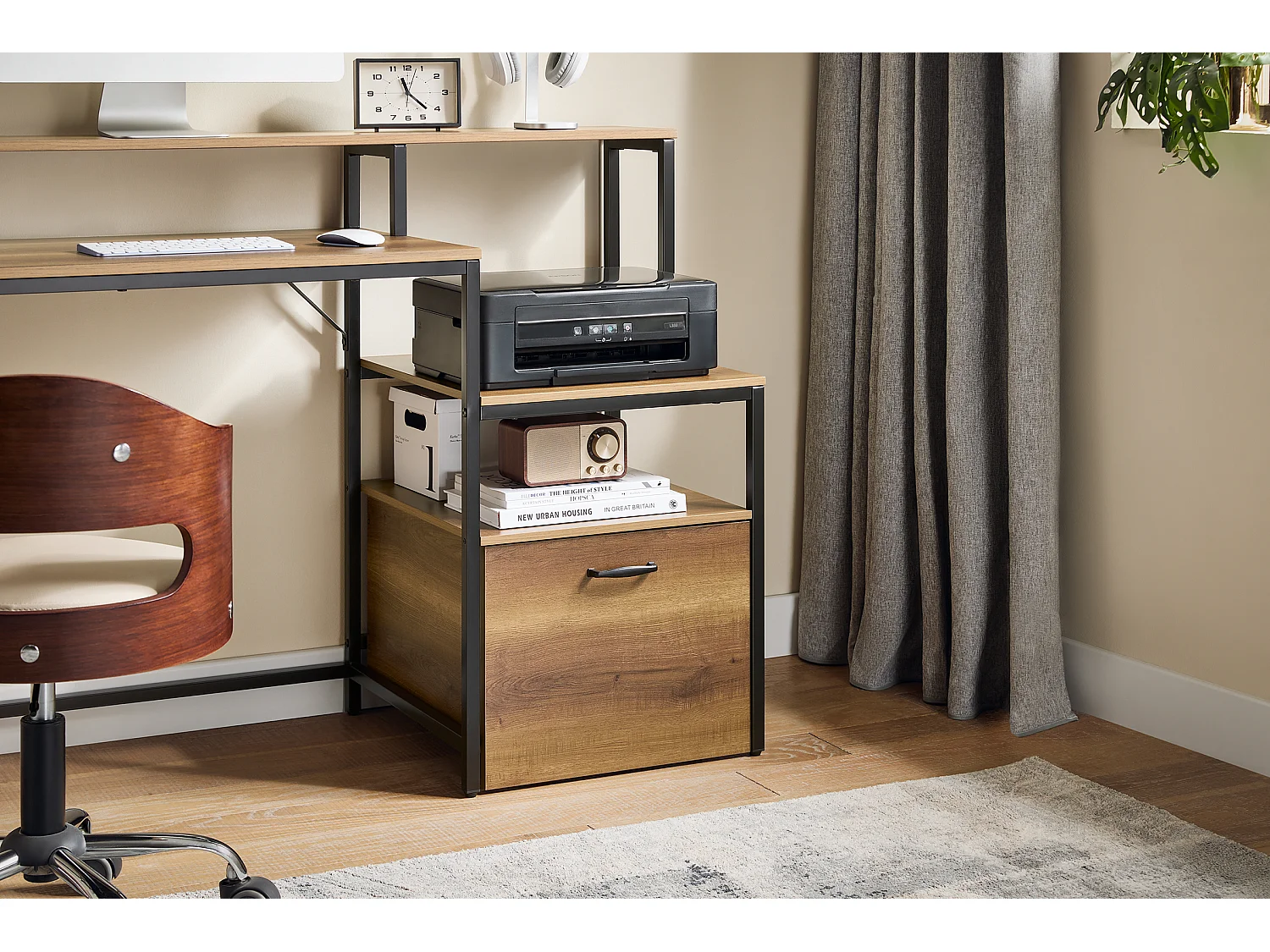 SoBuy FWT103-PF Table de Bureau avec 3 Étagères, Bureau à Domicile, Bureau Informatique, Table à Travaille, Bureau Ordinateur