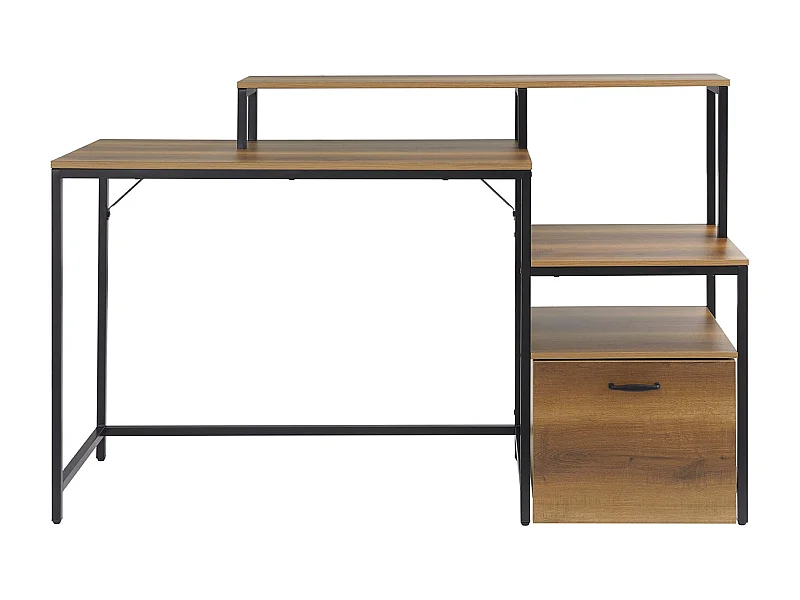 SoBuy FWT103-PF Bureau met 3 planken computertafel bureau werktafel voor thuiskantoor hoekbureau industrieel design