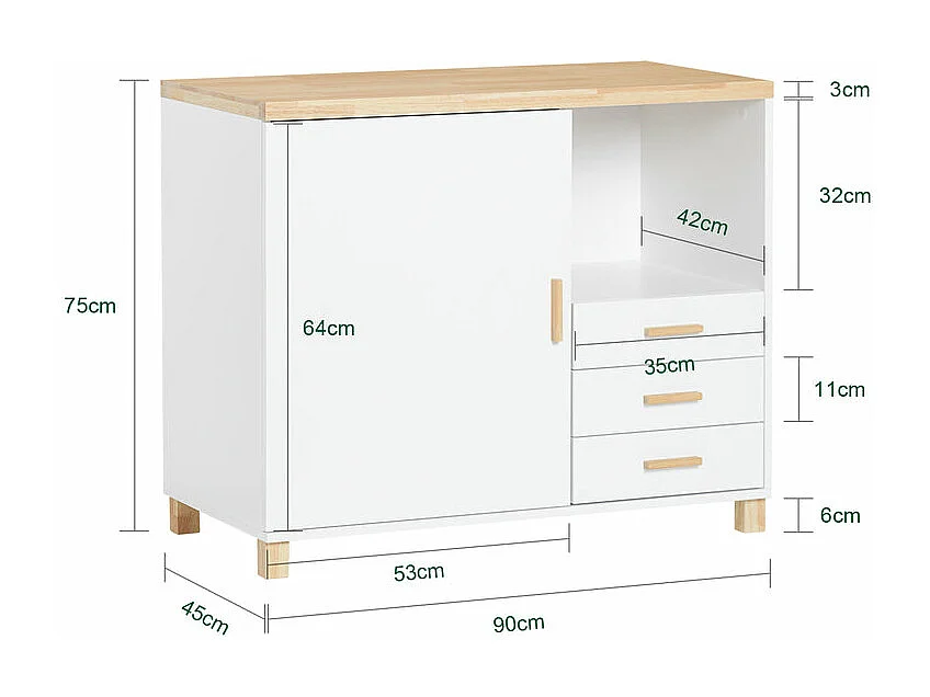 SoBuy ASK07-WN Caisson de Bureau, Support Imprimante, Organiseur Bureau, Meuble de Rangement Bureau, Caisson de Rangement avec Tiroirs, – 90x45x75 cm