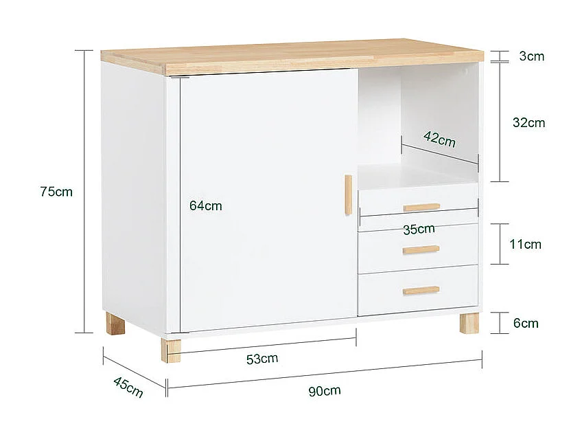 SoBuy ASK07-WN Caisson de Bureau, Support Imprimante, Organiseur Bureau, Meuble de Rangement Bureau, Caisson de Rangement avec Tiroirs, – 90x45x75 cm