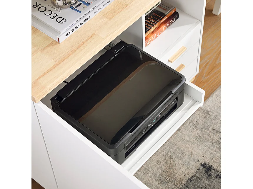 SoBuy ASK07-WN Caisson de Bureau, Support Imprimante, Organiseur Bureau, Meuble de Rangement Bureau, Caisson de Rangement avec Tiroirs, – 90x45x75 cm