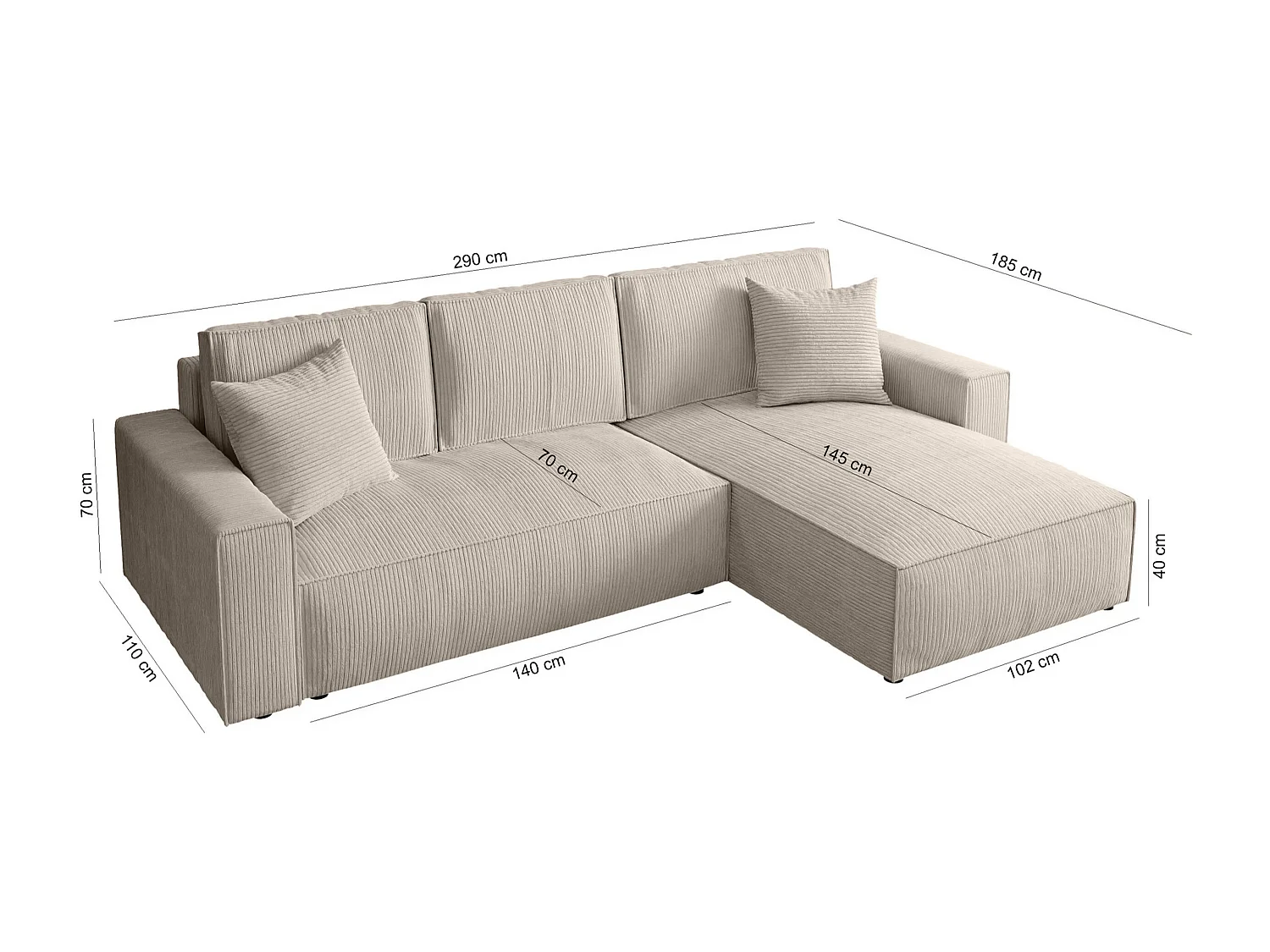 SCHLAFSOFA Parys l mit Schlaffunktion beige