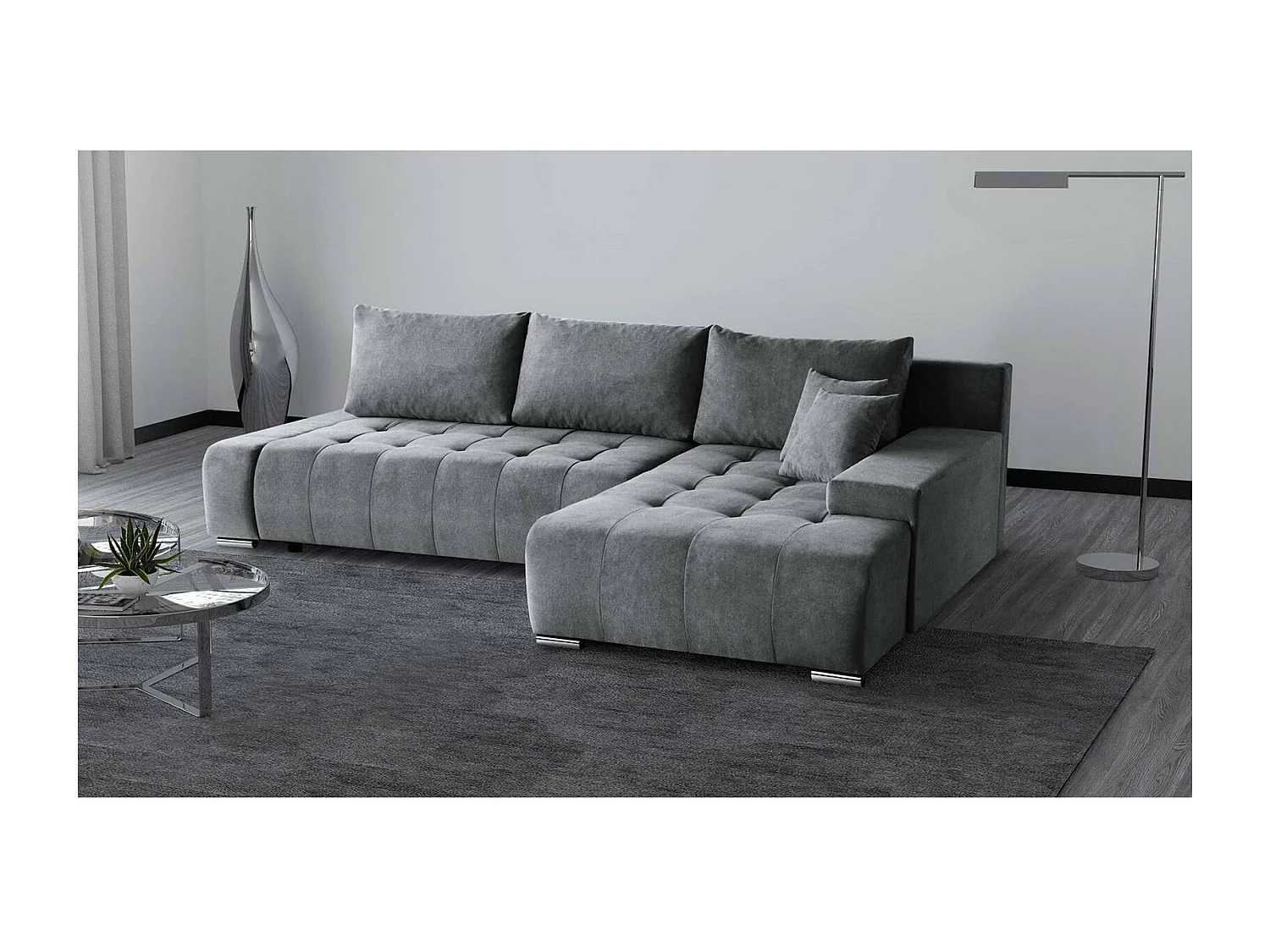 Slaapbank Draco L met slaapfunctie rechts grijs