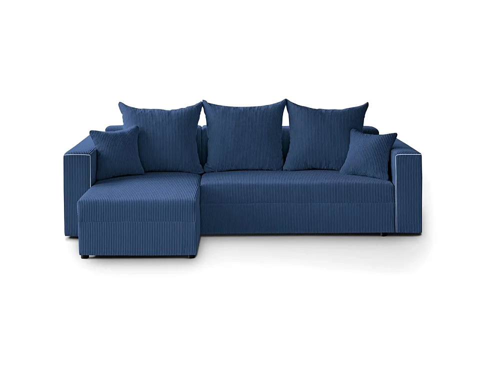 Canapé d'angle convertible 4 places en tissu côtelé bleu foncé