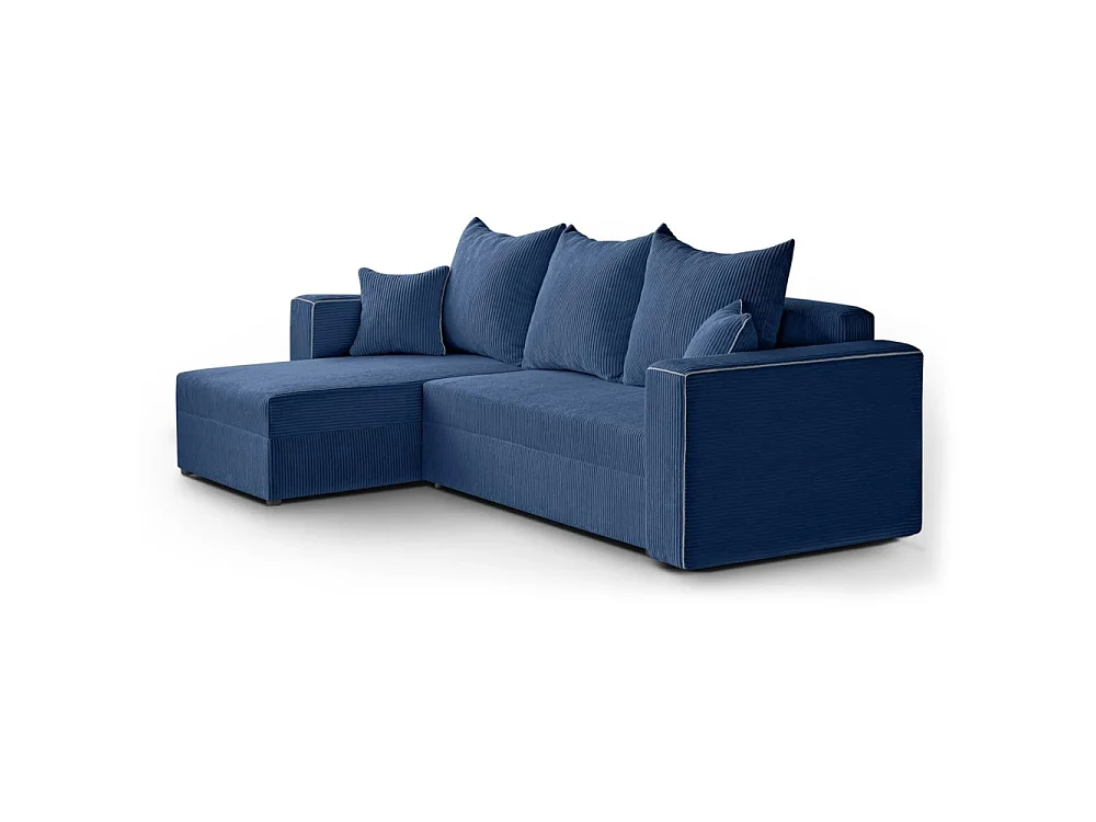 Canapé d'angle convertible 4 places en tissu côtelé bleu foncé
