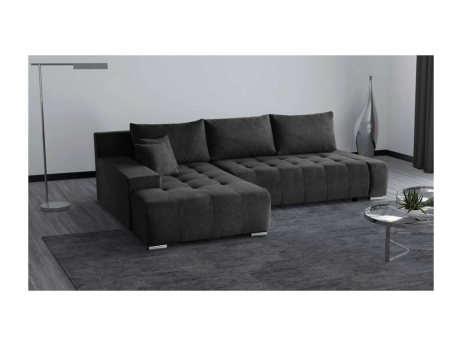 Slaapbank Draco L met slaapfunctie links antraciet