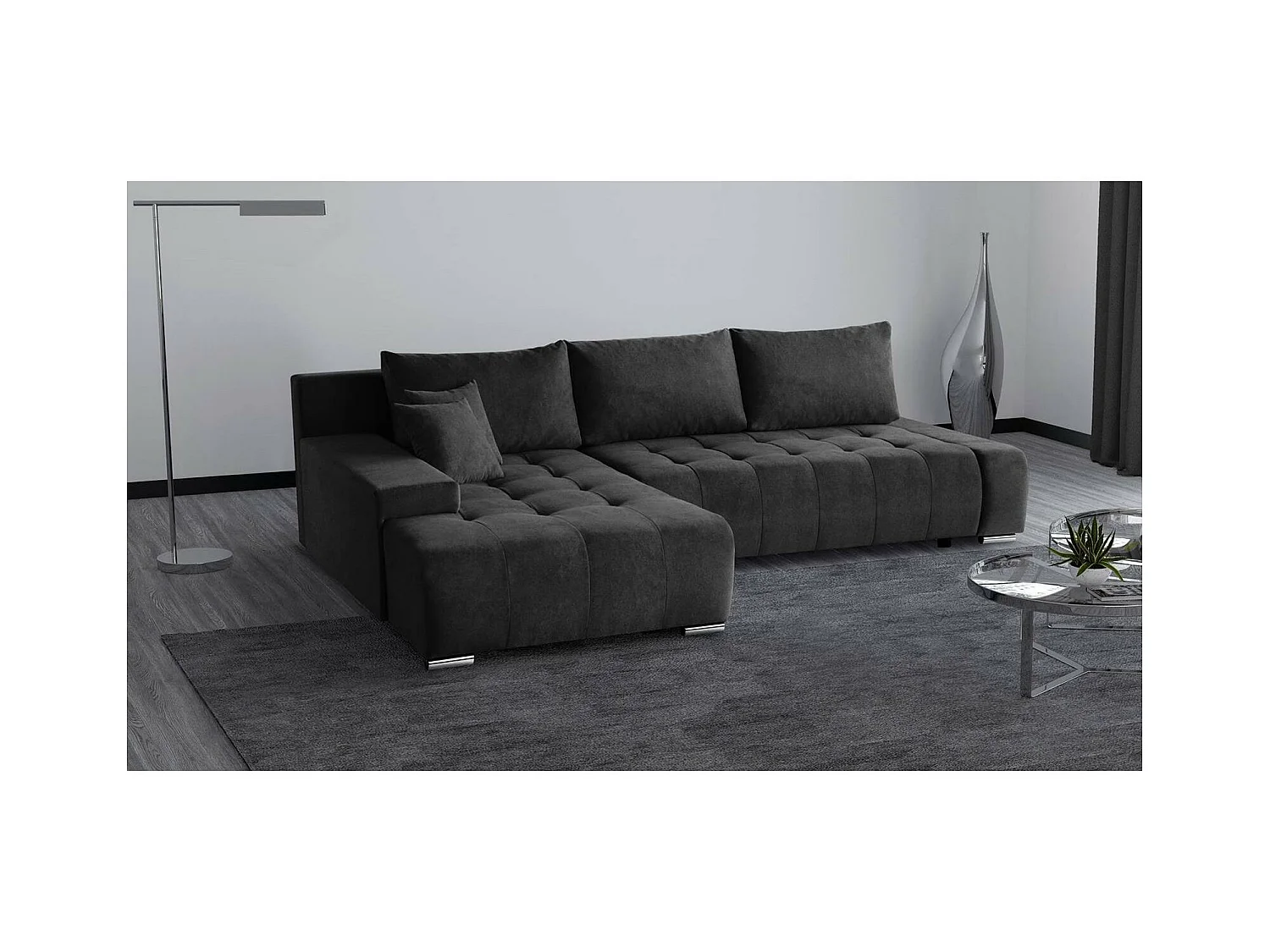 Slaapbank Draco L met slaapfunctie links antraciet