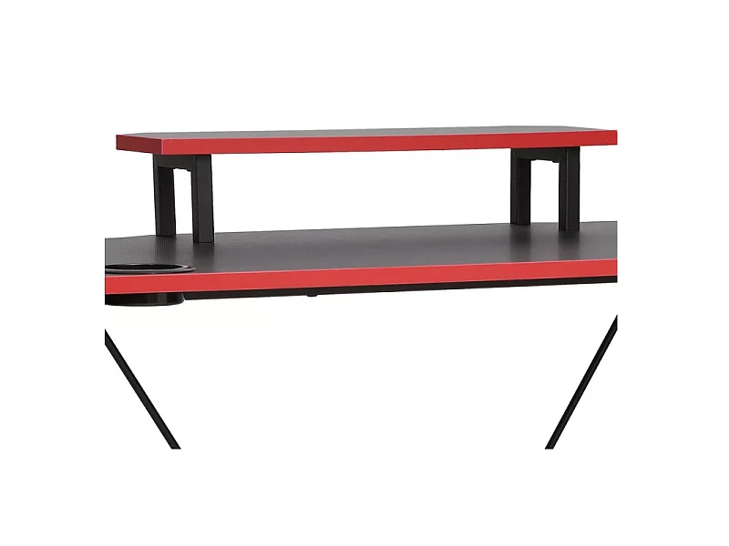 Bureau gamer + support écran porte gobelet et accroche casques "B-202" - Noir/Rouge - L 120 x H 76 cm