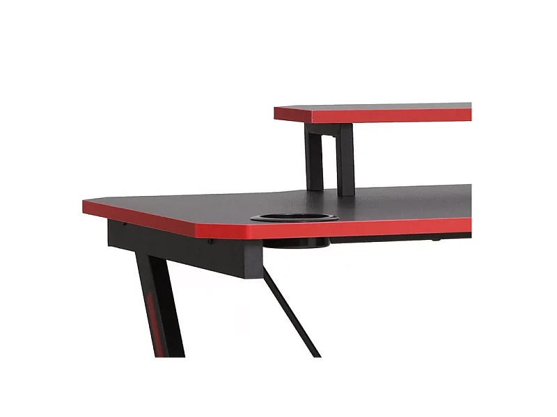 Bureau gamer + support écran porte gobelet et accroche casques "B-202" - Noir/Rouge - L 120 x H 76 cm