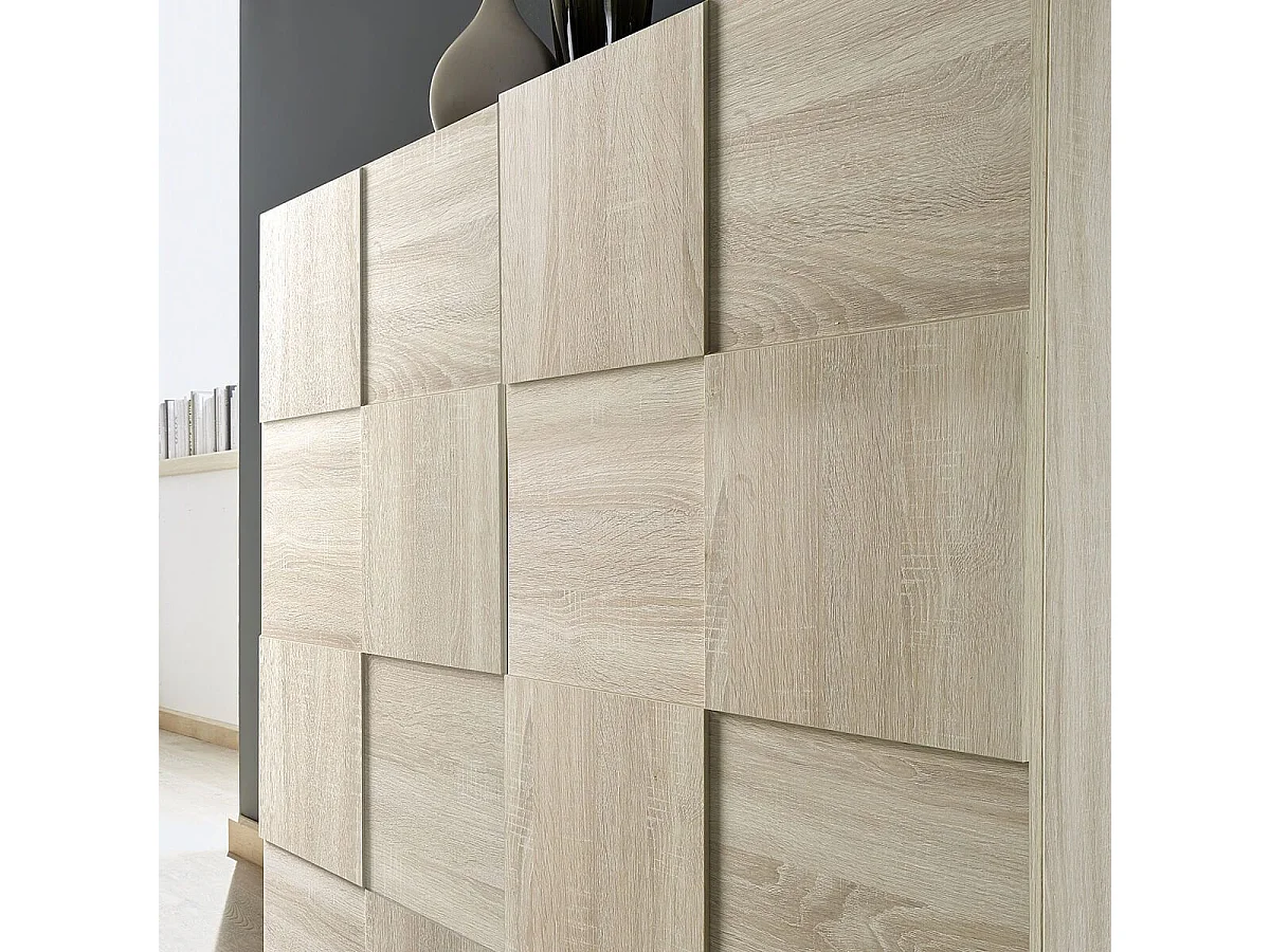 REBECCA - Meuble Rangement 2 Portes Aspect Bois Samoa Relief Damiers