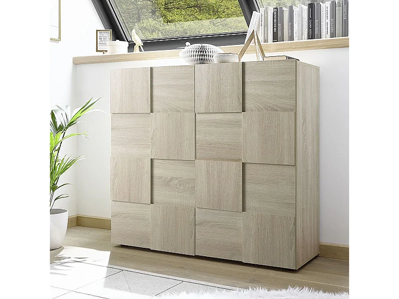 REBECCA - Meuble Rangement 2 Portes Aspect Bois Samoa Relief Damiers