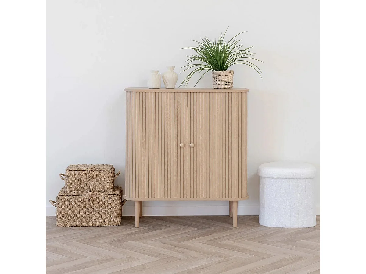 ERIKA - Meuble de Rangement 2 portes coulissantes en MDF et Pin Naturel