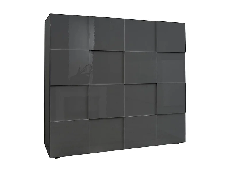 REBECCA - Meuble Rangement 2 Portes Laqué Gris Carbone Relief Damiers