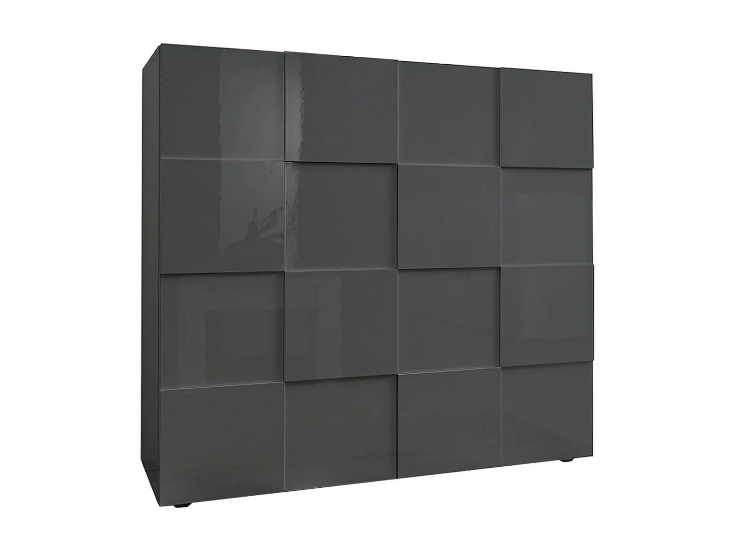 REBECCA - Meuble Rangement 2 Portes Laqué Gris Carbone Relief Damiers