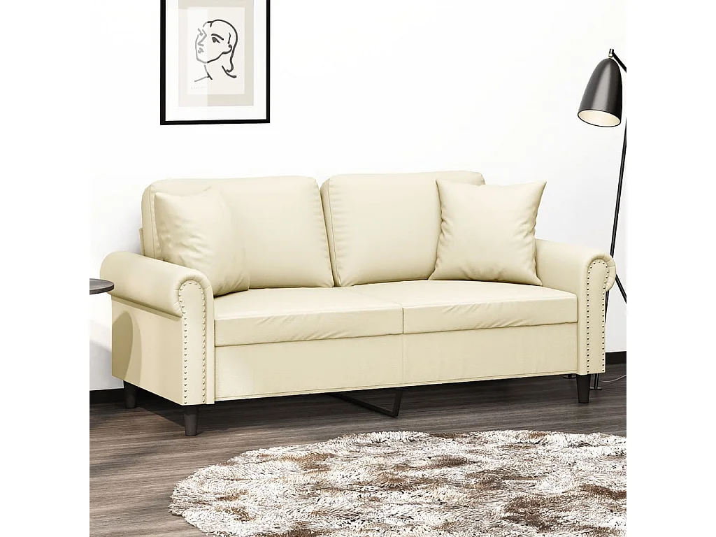 2-Sitzer-Sofa mit Zierkissen Creme 140 cm Kunstleder