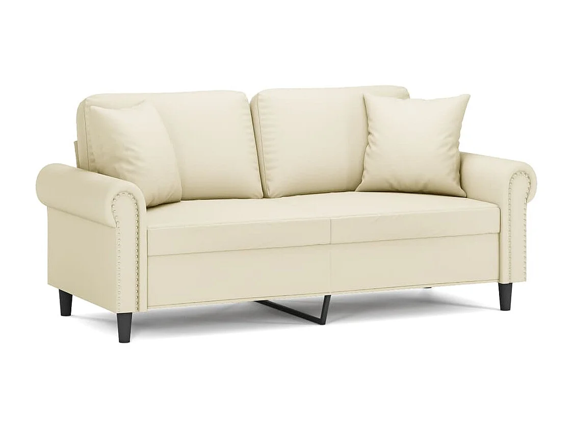 2-Sitzer-Sofa mit Zierkissen Creme 140 cm Kunstleder