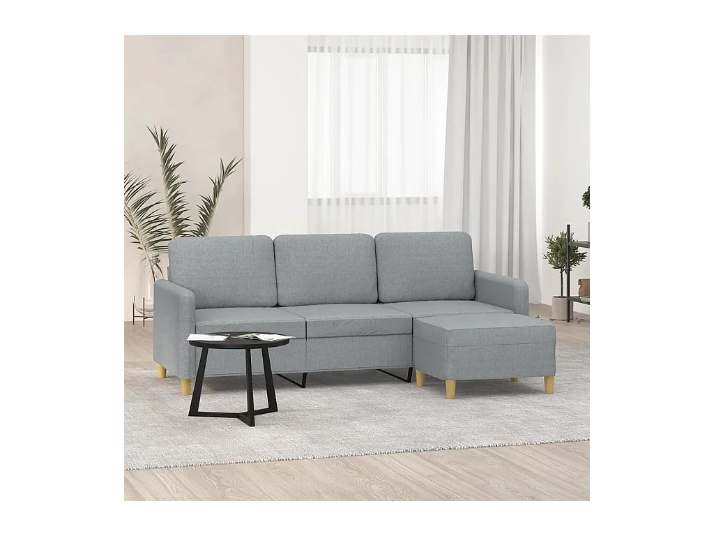 Canapé à 3 places avec repose-pieds Gris clair 180 cm Tissu