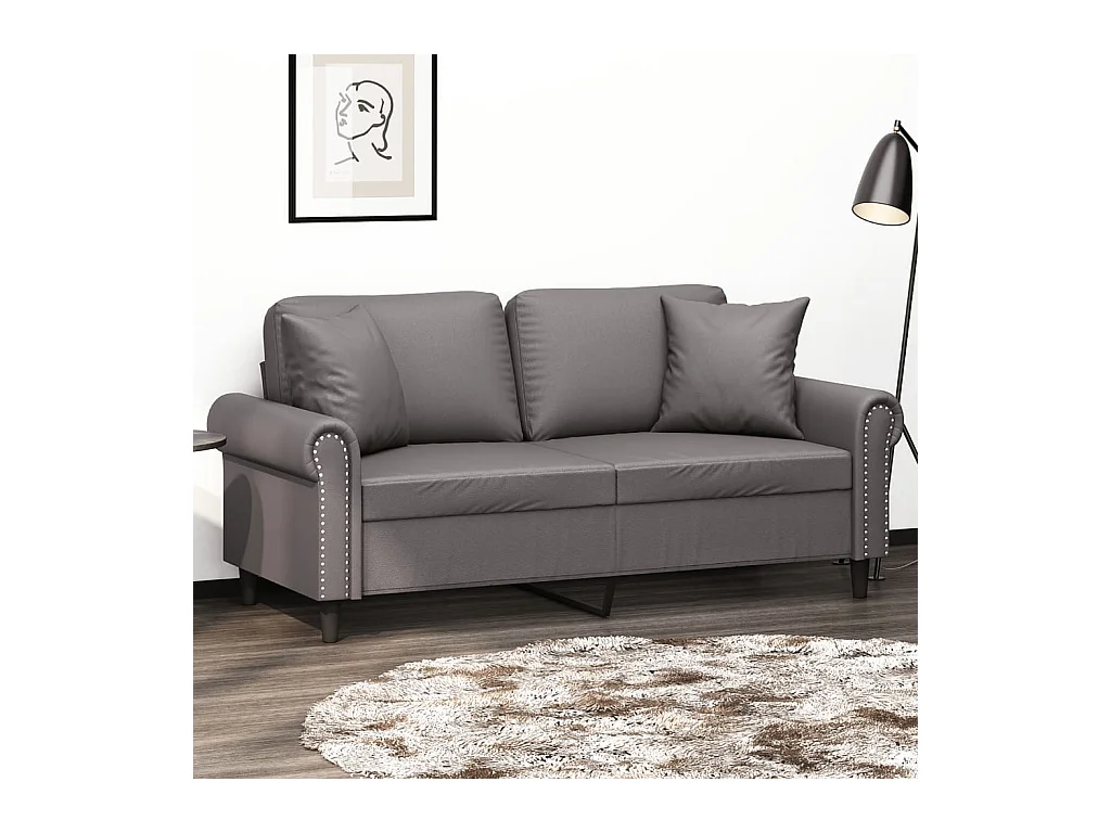 Canapé 2 places avec oreillers décoratifs gris 140cm similicuir